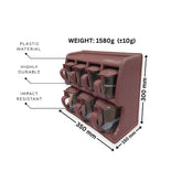 Brown mug rack containing jars